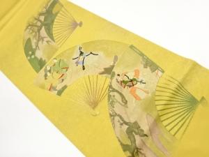 引箔扇に馬・人物・木々模様刺繍袋帯
